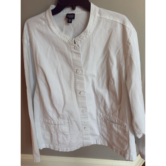 New Eileen Fisher Organic Cotton Stretch Stand Collar jacket sz 3X White - Picture 12 of 15